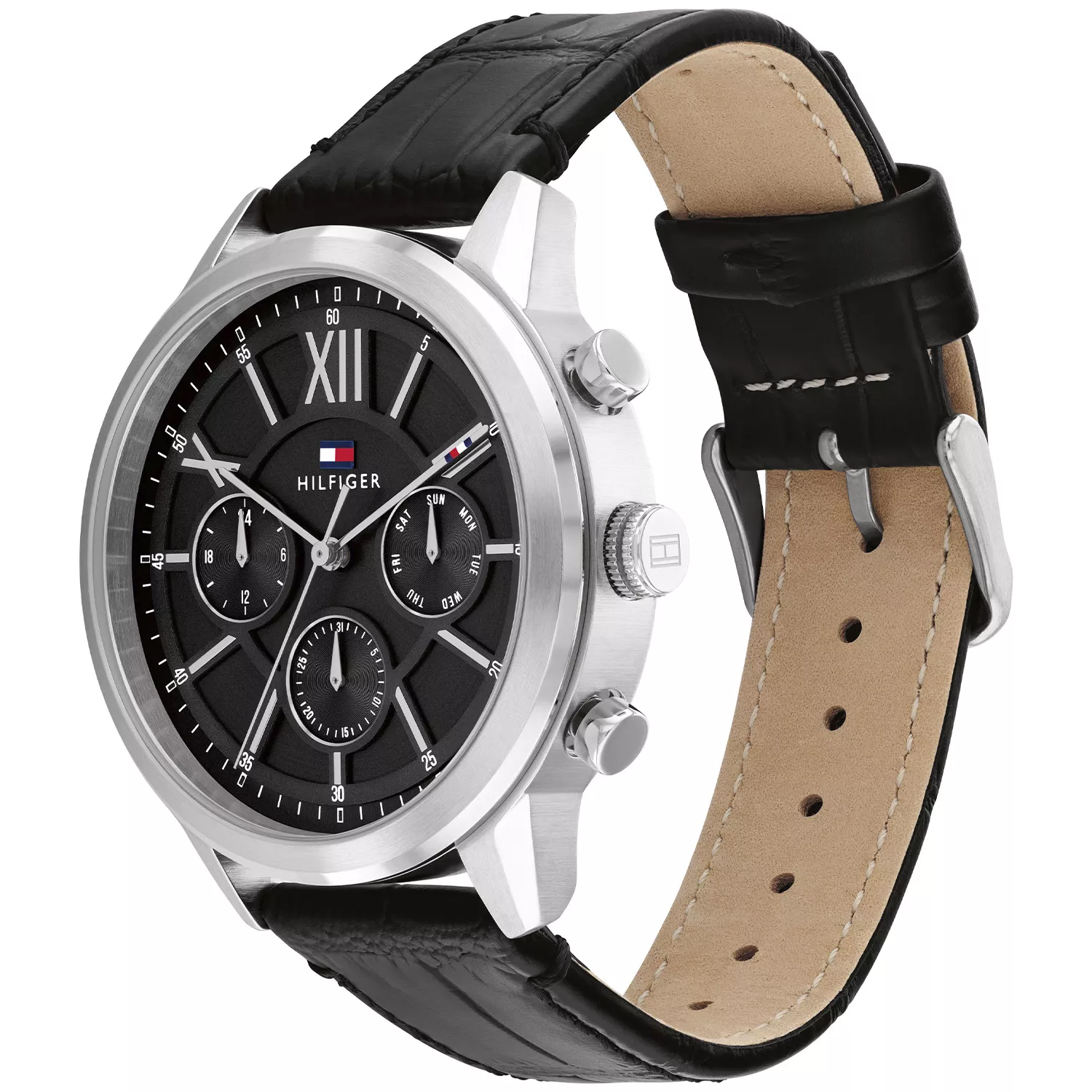 Chronograph Tommy Hilfiger Sunray Black Leather Watch Tommy