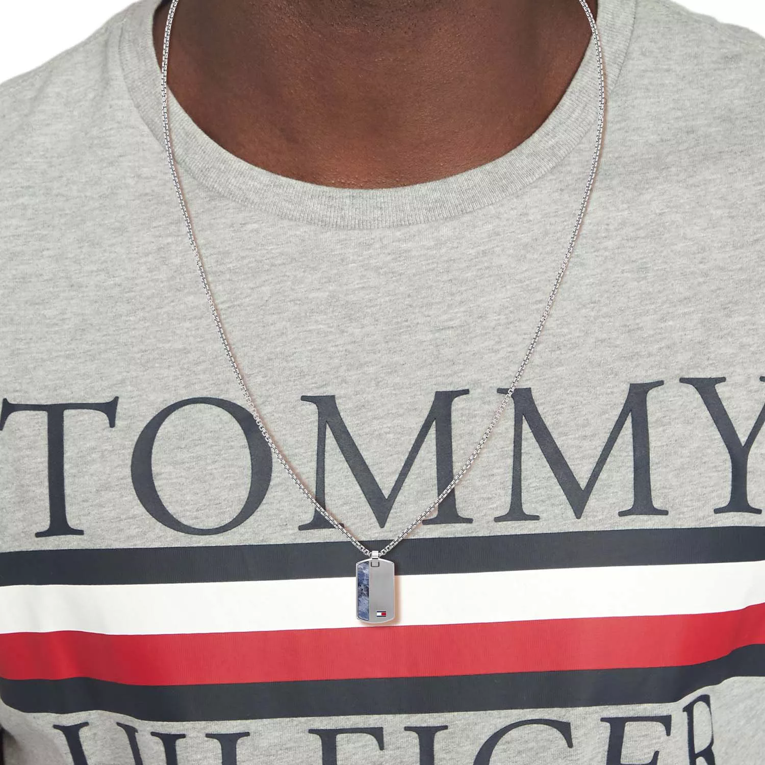 Tommy Hilfiger Beaded Tag Necklace Stainless Steel 2790437 -
