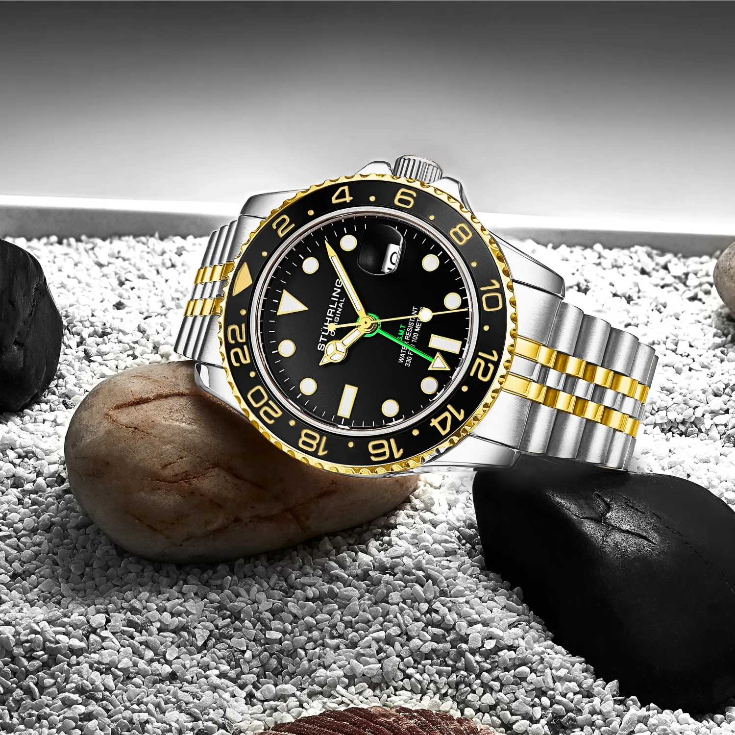 42mm Diver Aquadiver 3968 Swiss Quartz Stuhrling Pepsi Gmt Pepsi