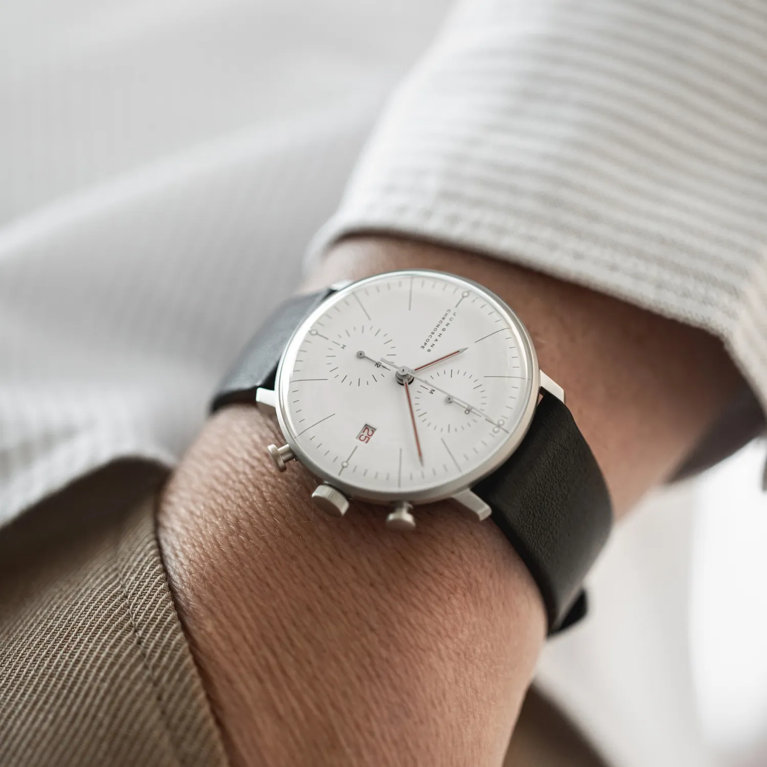 Max Bill Chronoscope On Wrist Junghans Max Bill Chronoscope
