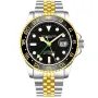 Stührling Swiss Aquadiver GMT 3968.3 watch with Black dial and a watch case of 42 mm in diameter and a Metallink, Two-Tone in Gold, Silver
