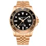 Stührling Swiss Aquadiver GMT 3968.5 watch with Black dial and a watch case of 42 mm in diameter and a Metallink in Rose Gold