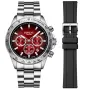 Dissing D1497 watch with Red dial and a watch case of 43 mm in diameter and a Metallink in Silver