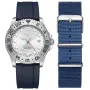 Dissing Diver GMT D1487 watch with Silver dial and a watch case of 42 mm in diameter and a Rubber in Blue