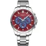 Dissing D1003 watch with Red dial and a watch case of 46 mm in diameter and a Metallink in Silver