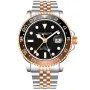 Stührling Swiss Aquadiver GMT 3968.4 watch with Black dial and a watch case of 42 mm in diameter and a Metallink, Two-Tone in Rose Gold, Silver