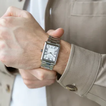Silver square watch discount