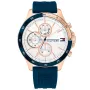 Tommy Hilfiger Bank 1791778 watch with White dial and a watch case of 46 mm in diameter and a Rubber in Blue