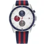Tommy Hilfiger Parker 1792035 watch with White dial and a watch case of 44 mm in diameter and a Canvas in Red