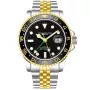 Stührling Swiss Aquadiver GMT 3968.3 watch with Black dial and a watch case of 42 mm in diameter and a Metallink, Two-Tone in Gold, Silver