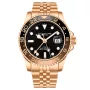 Stührling Swiss Aquadiver GMT 3968.5 watch with Black dial and a watch case of 42 mm in diameter and a Metallink in Rose Gold