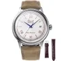 Orient Bambino 75 Anniversary RA-AC0027S watch with White dial and a watch case of 40 mm in diameter and a Leather in Brown