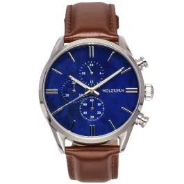 HOLZKERN Orologio Uomo Cronografo Quarz - Cassa Acciaio, Quadrante Blu, Calendario - Regalo - 3