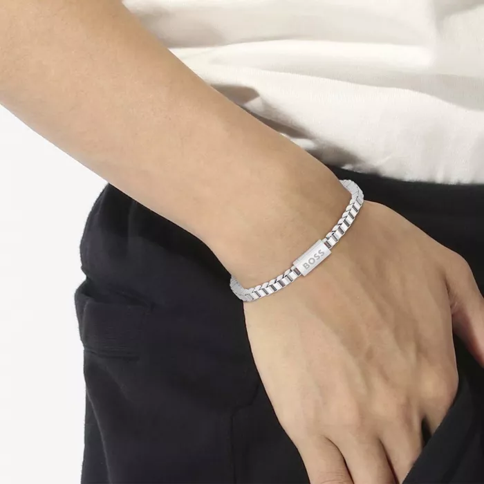 BOSS Jewelry Men's KASSY EMBLEM Collection Chain Bracelet In Stainless Steel With A Black Enamel Plaque - 1580679S - View #5