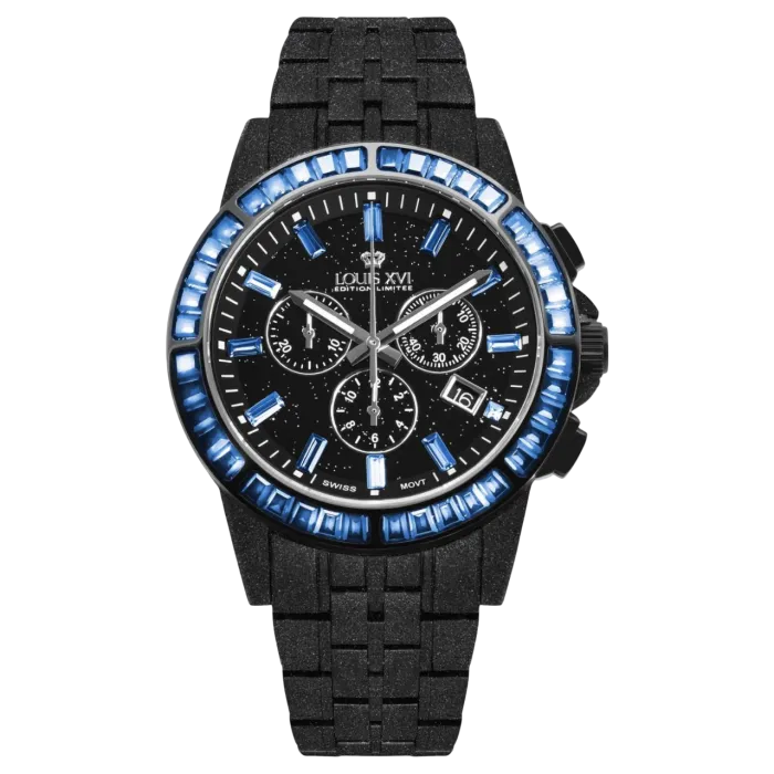 LOUIS XVI Majesté Orologio Uomo – Acciaio 316L, Bracciale Placcato Oro, Quadrante Blu Con Diamanti CZ, Vetro Zaffiro, Edizione Limitata