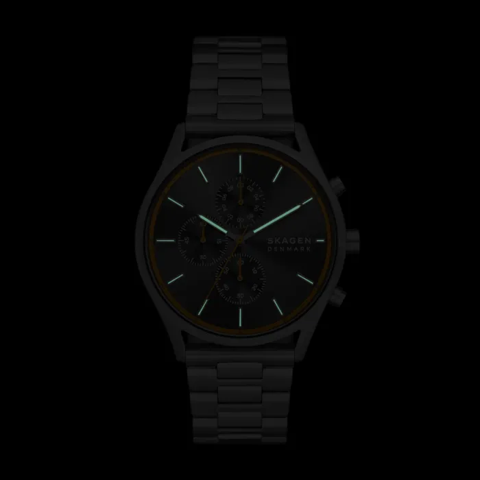 Skagen Holst Orologio Uomo Automatico – Cassa 42mm, Quadrante Argentato Ghiglioscé, Cinturino In Pelle Nera