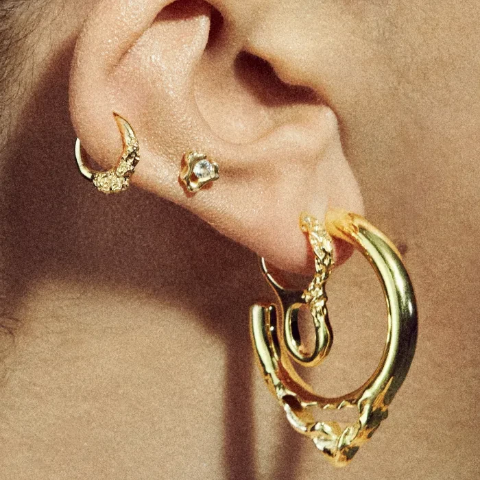 Maria Black Flea Hoop Earring Single Goldplated Silver 10096