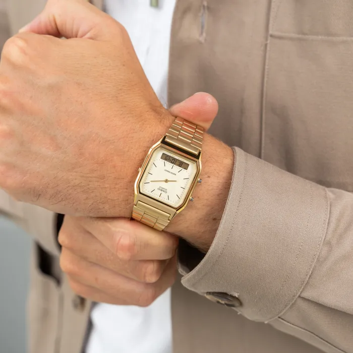 men's aq230ga-9d gold metal quartz dress watch Casio Vintage AQ-230GA-9DMQYES casio aq230 gold