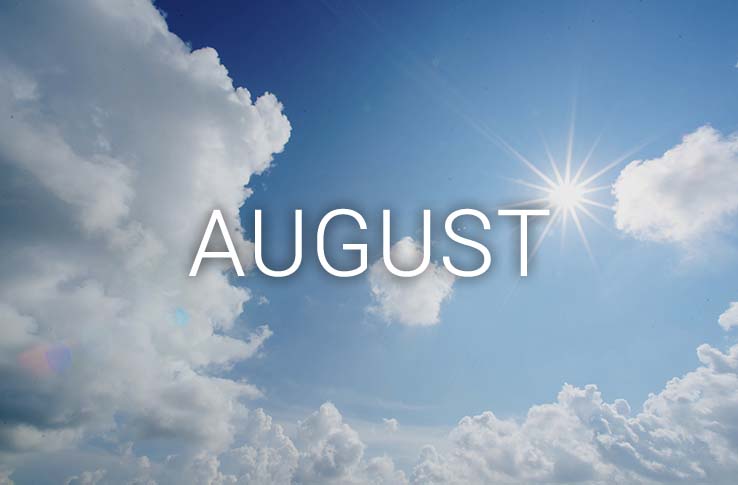 A sunny sky with the text August